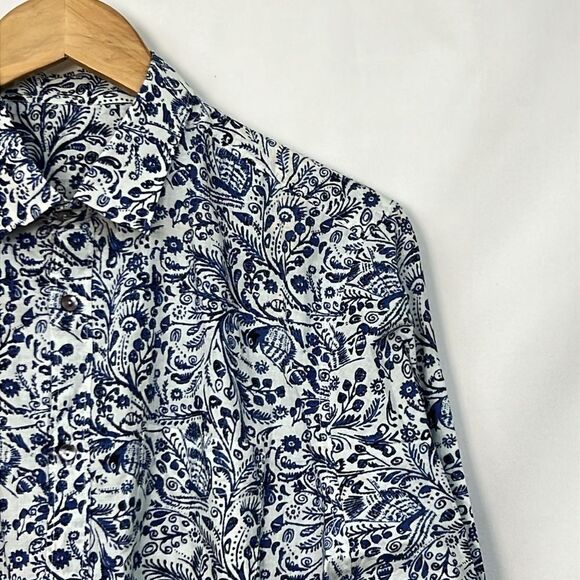 RAGA Man Blue and White Floral long sleeve button up shirt NWT size Medium - Picture 2 of 13